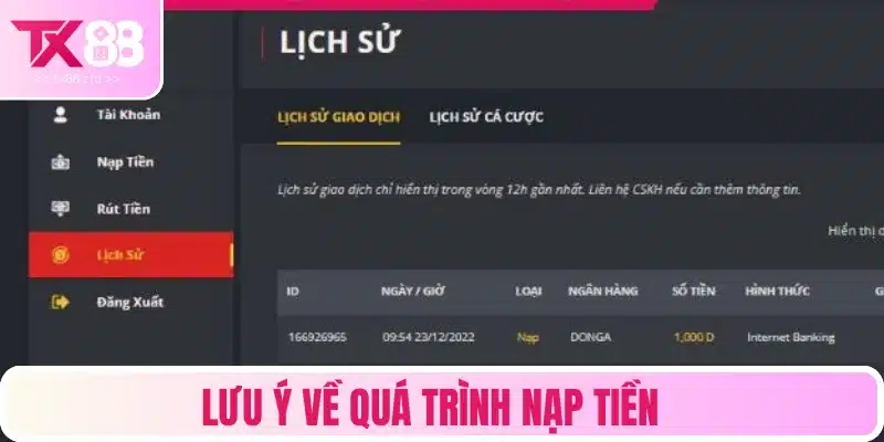 Lưu ý quan trọng khi nạp tiền