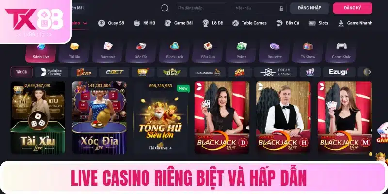 Live casino riêng biệt và hấp dẫn